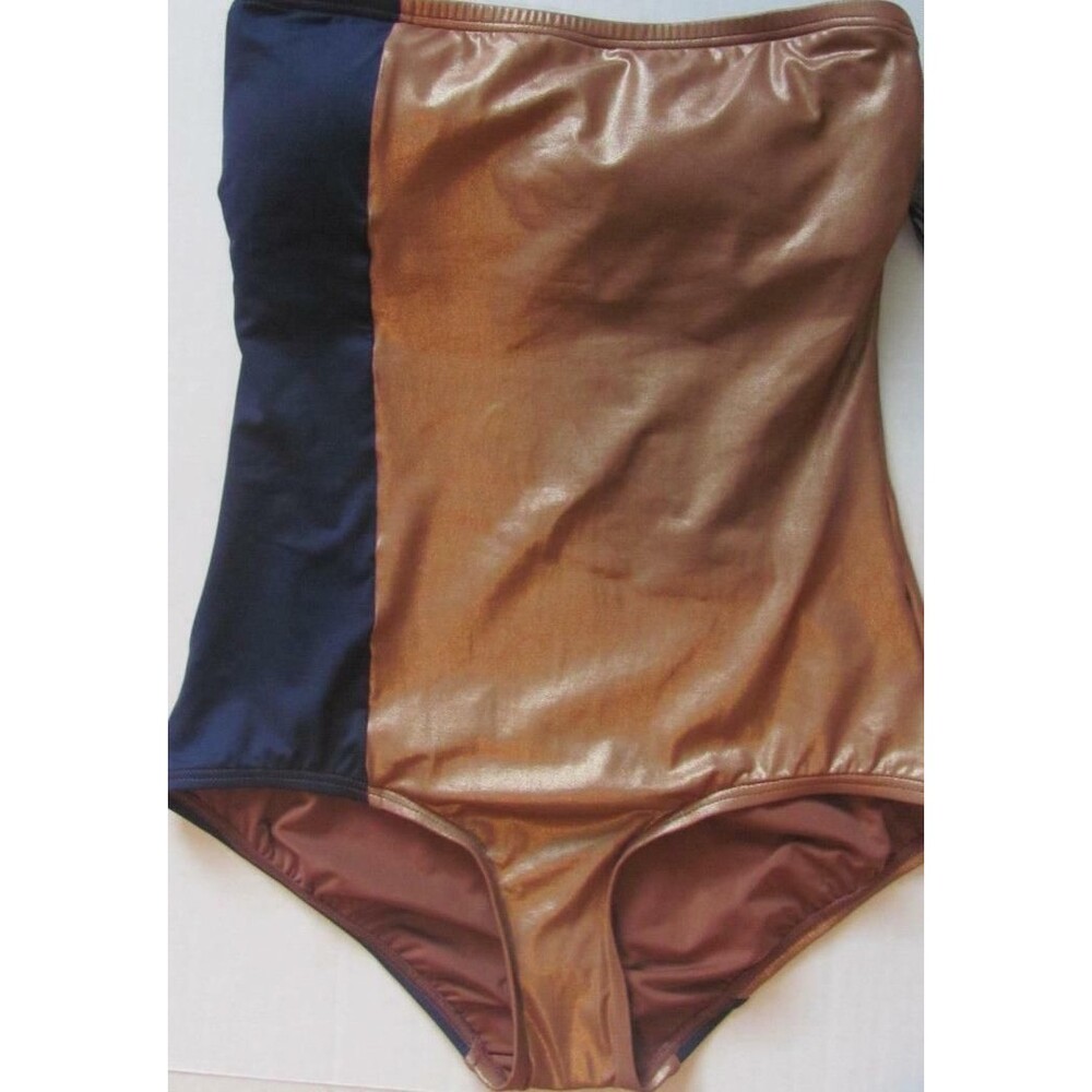 DKNY St. Tropez 8 Copper Metallic Navy Bandeau Maillot Swim Bathing Suit